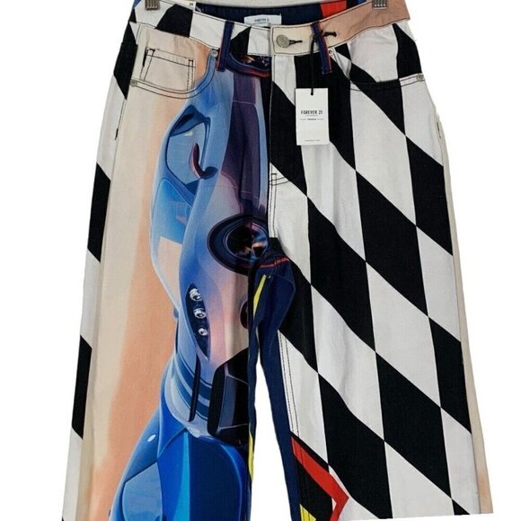 Forever 21 High Waist Straight Leg Race Car Jeans Size 26 NWT - Picture 3 of 8